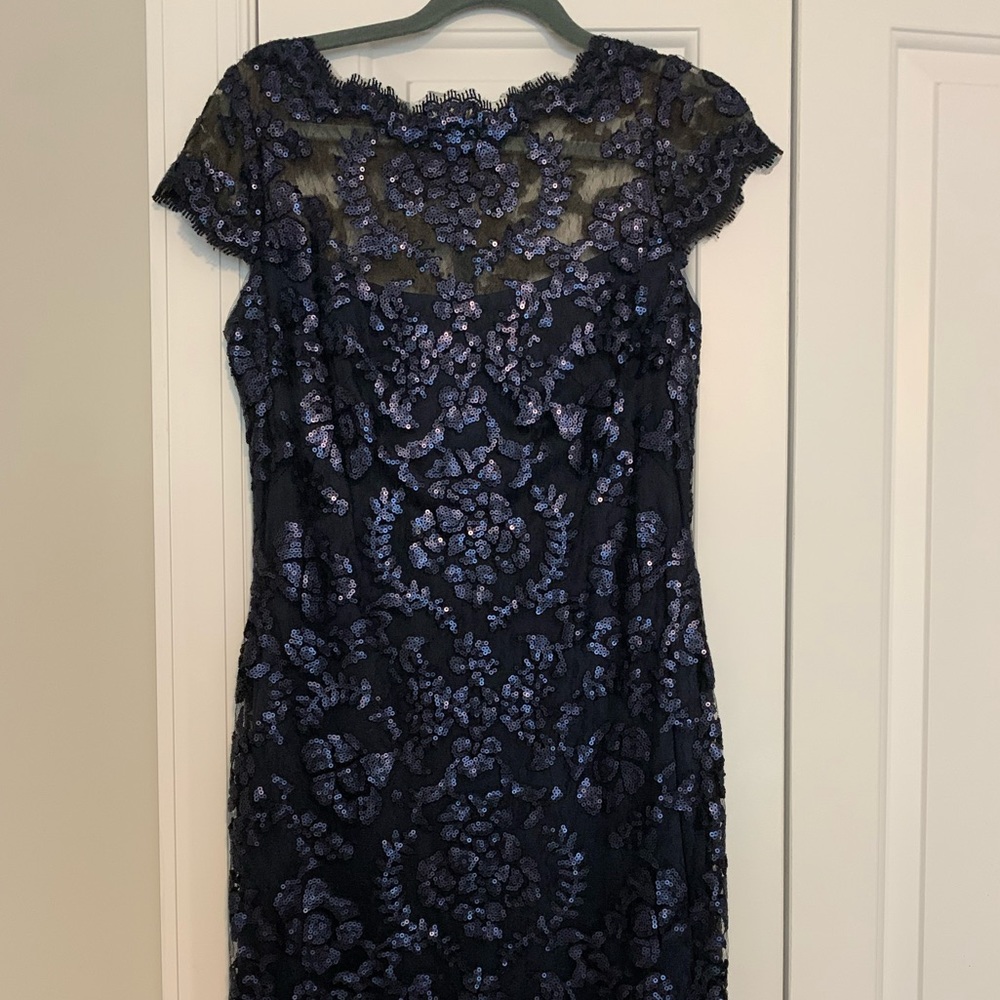 Tadashi Sequin Formal Cocktail Dress Size 8 Navy